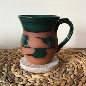 Vtg TG Coffee Mug Terra Cotta Green Glaze Leaf 12 fl oz. Farmhouse Cottagecore‎